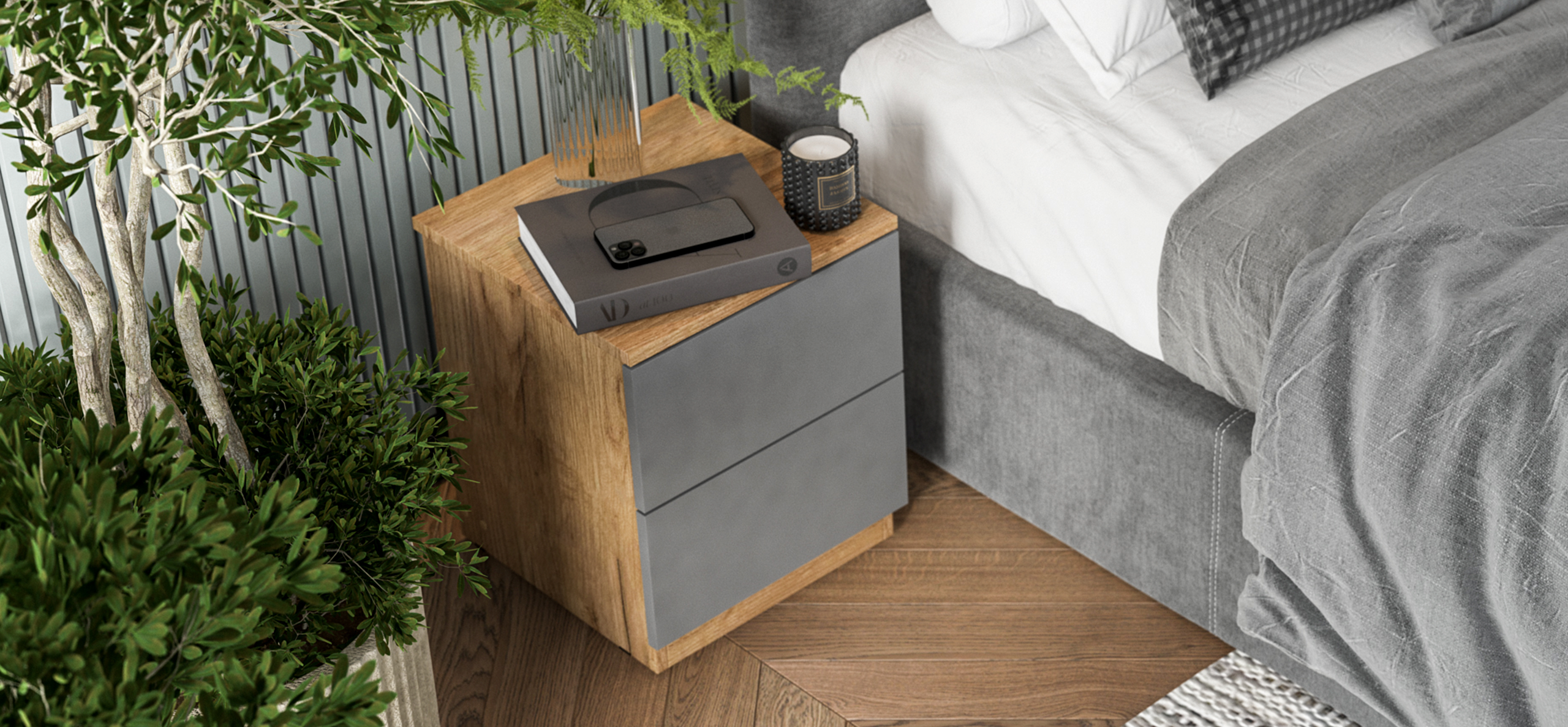 Тумба СИМПЛ NEW Крафт табачный, Серый графит