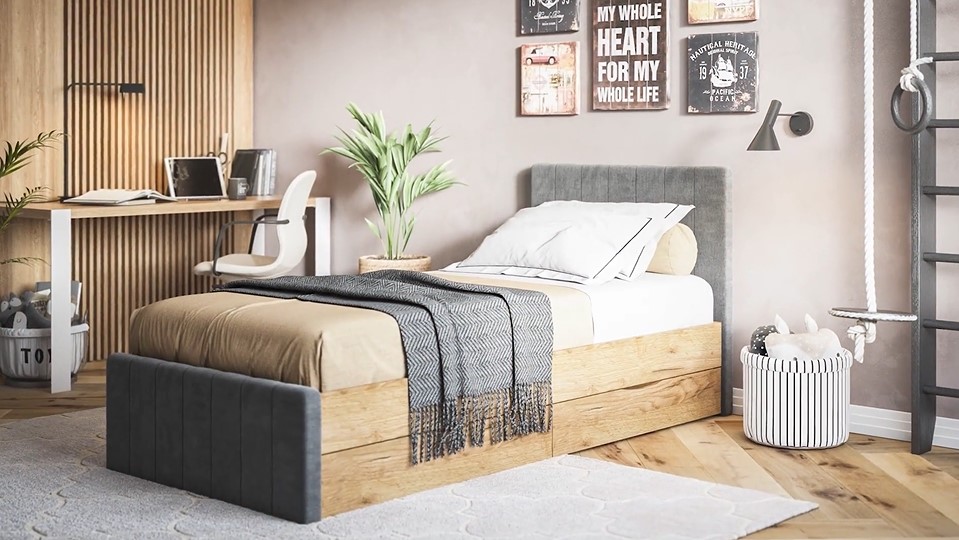 Кровать ЛОФТ Мини Орех Селект, MONOLIT Латте