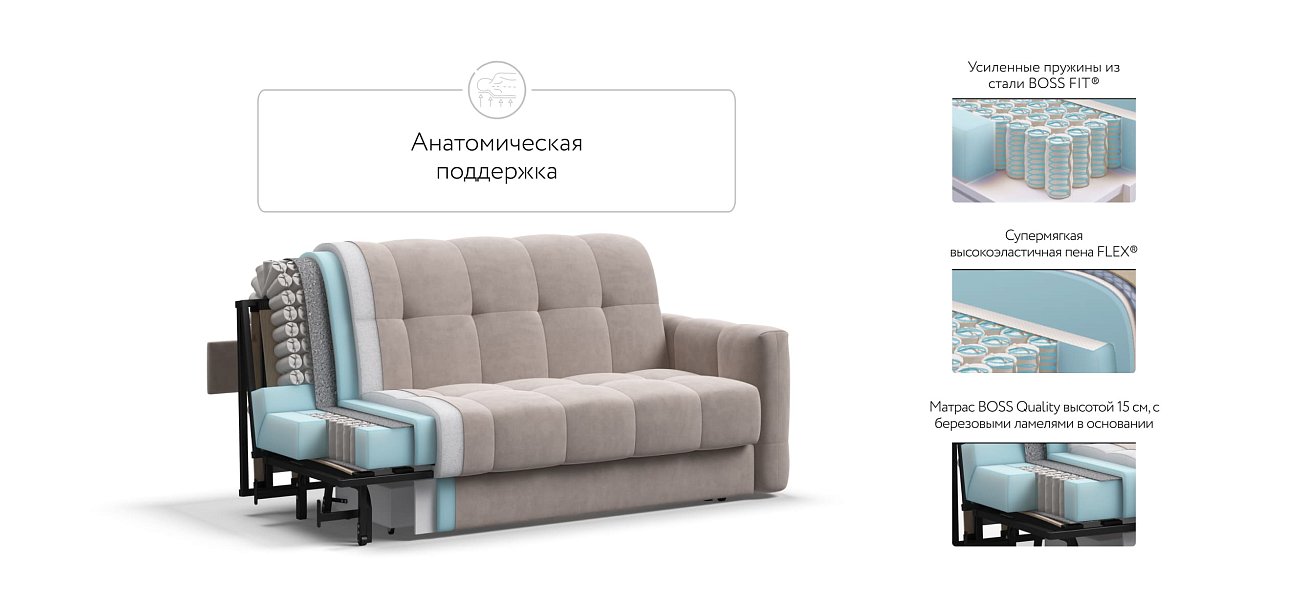 Диван BOSS Sleep 160 велюр Monolit латте