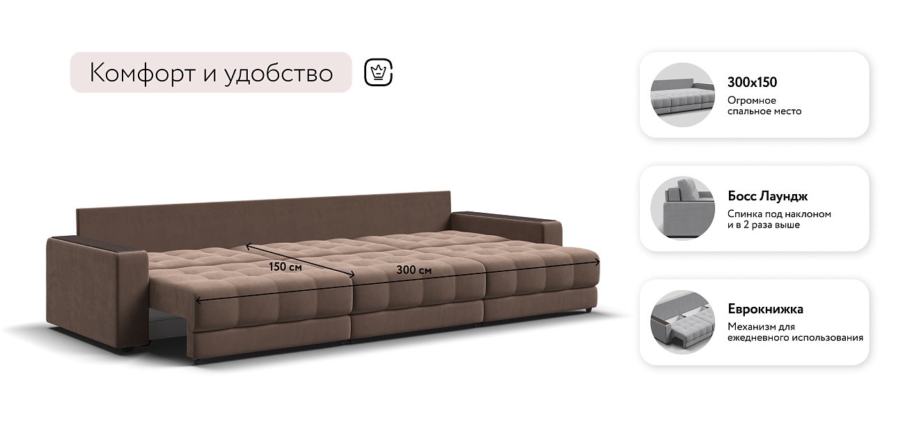 Диван BOSS GRAND Велюр Monolit мокко