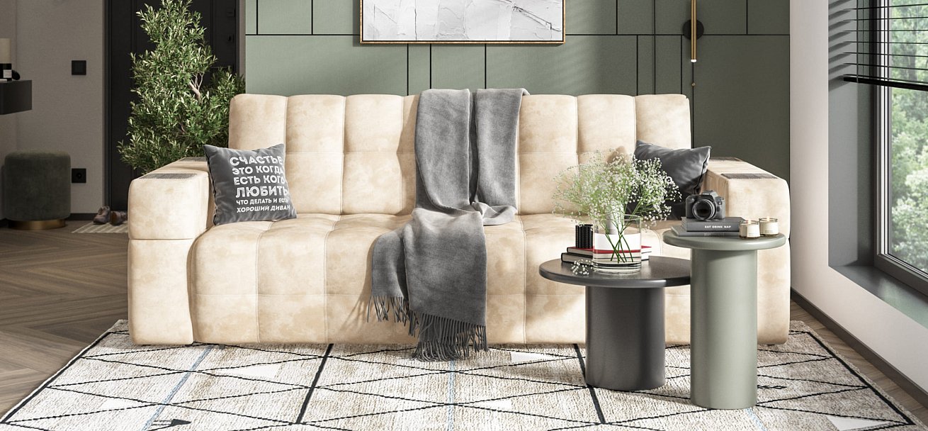 Диван BOSS.XO велюр Alkantara пепел / WOOD Rock