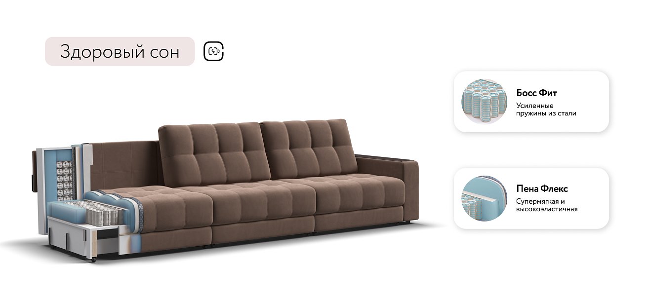 Диван BOSS GRAND Велюр Monolit мокко