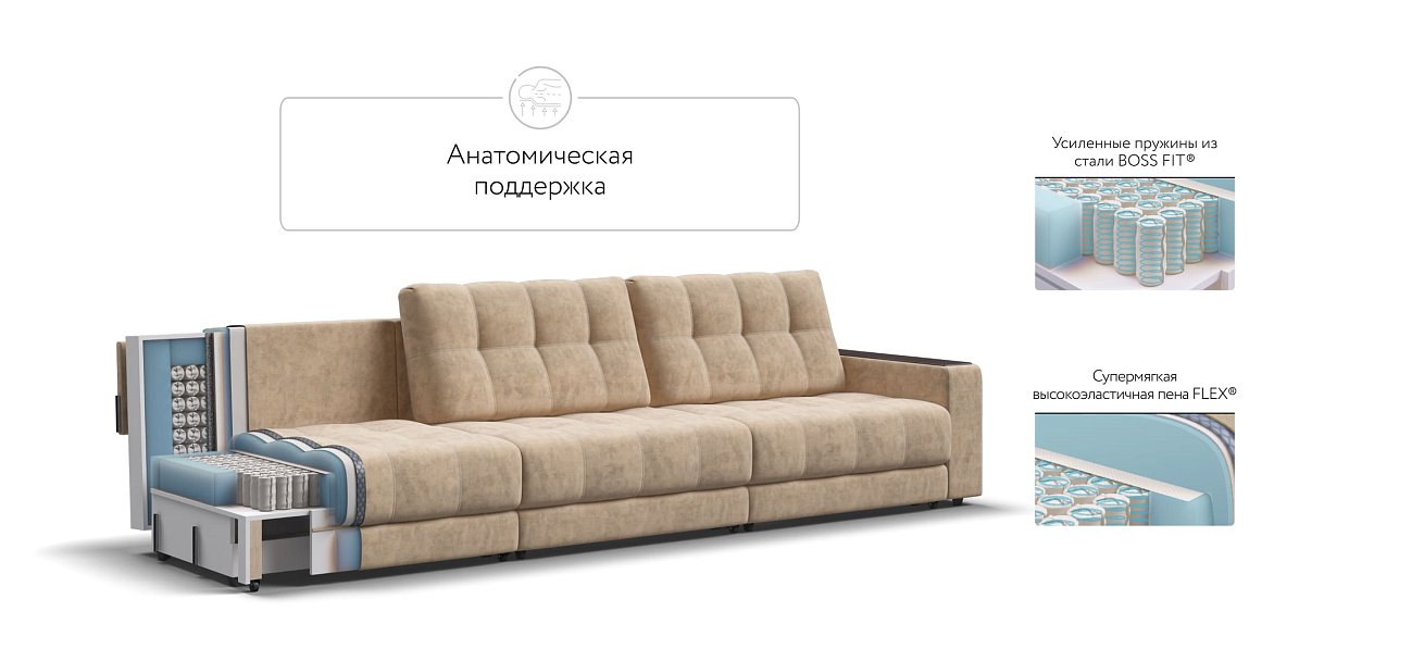 Диван BOSS GRAND Велюр Роял шампань