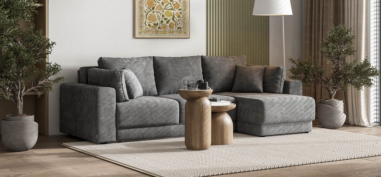 Угловой диван Босс Прайм ХЛ Шенилл CLOUD графит