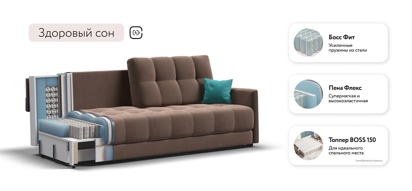 Диван BOSS 2.0 LOFT велюр Monolit мокко