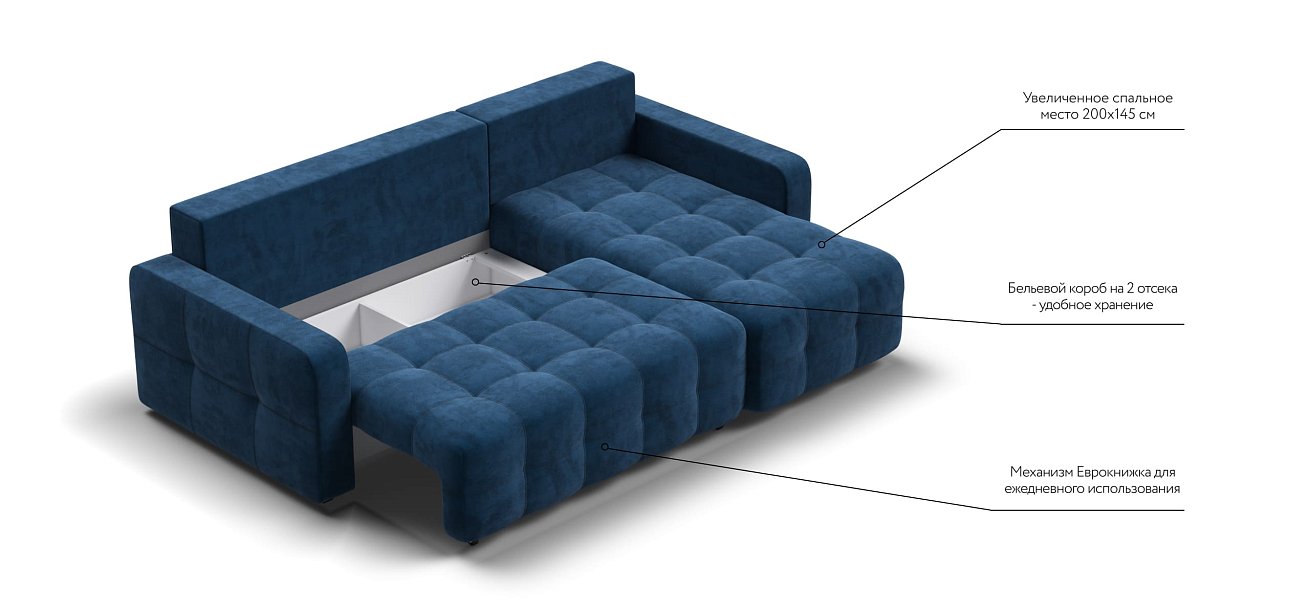 Угловой диван Dandy euro SE велюр Monolit синий