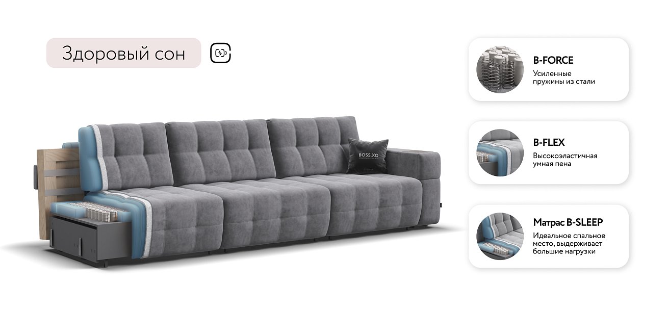 Диван BOSS.XO MAX Велюр Роял агат / WOOD Rock