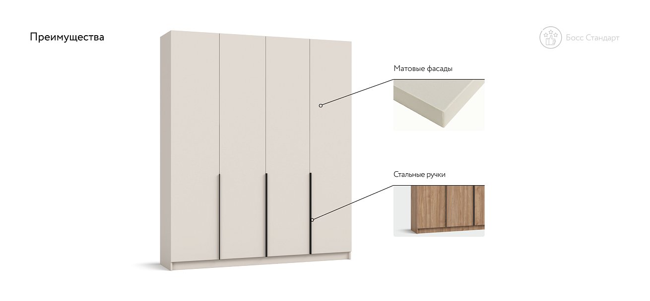 Босс Стандарт 180*220 шкаф распашной 4Д Кашемир