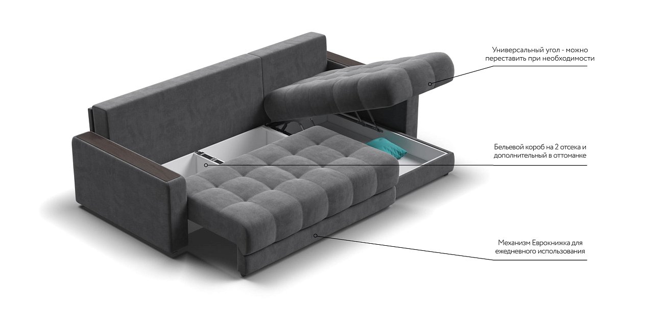 Угловой диван BOSS 3.0 Classic XL велюр Monolit серый