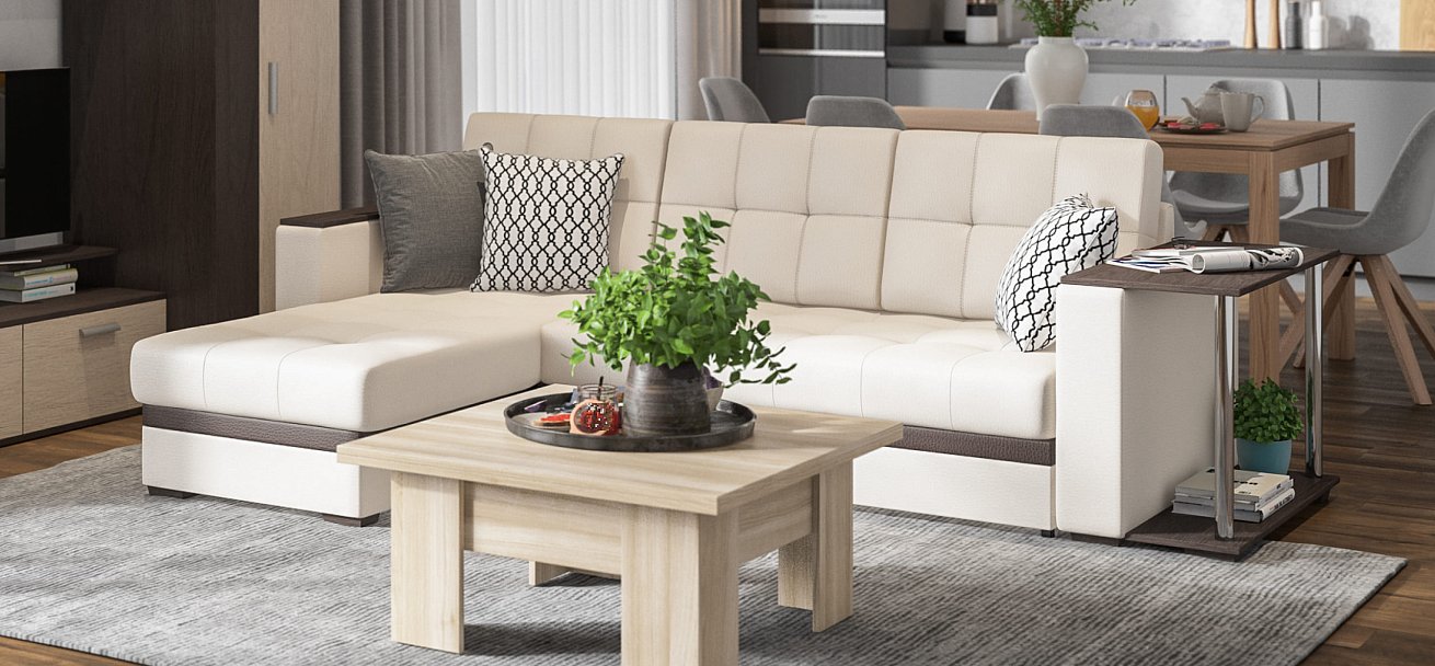 Угловой диван Атланта НПБ экокожа белый