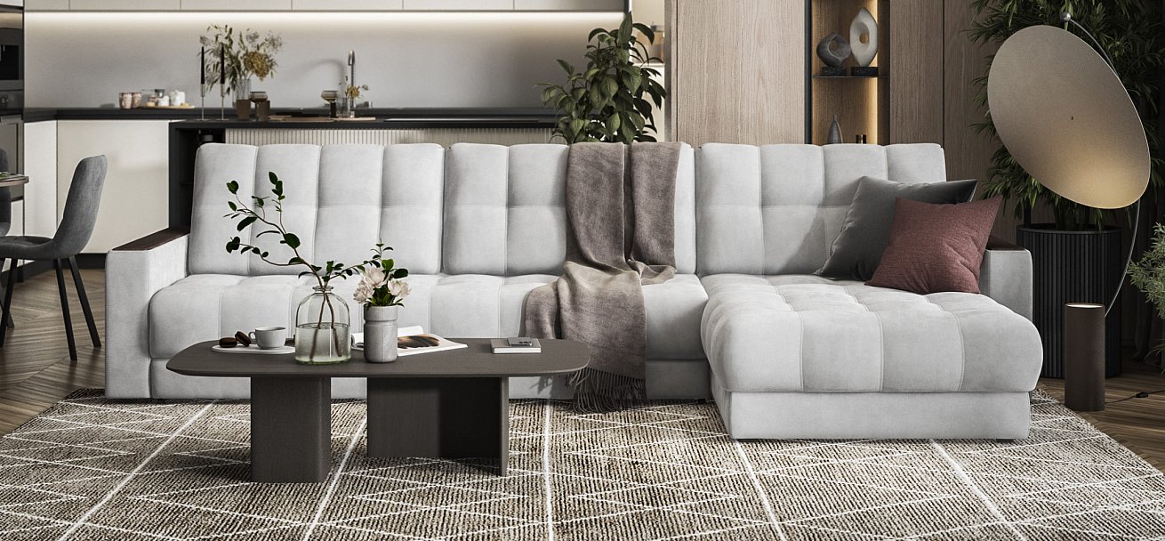 Угловой диван BOSS 3.0 MAX велюр Monolit сталь