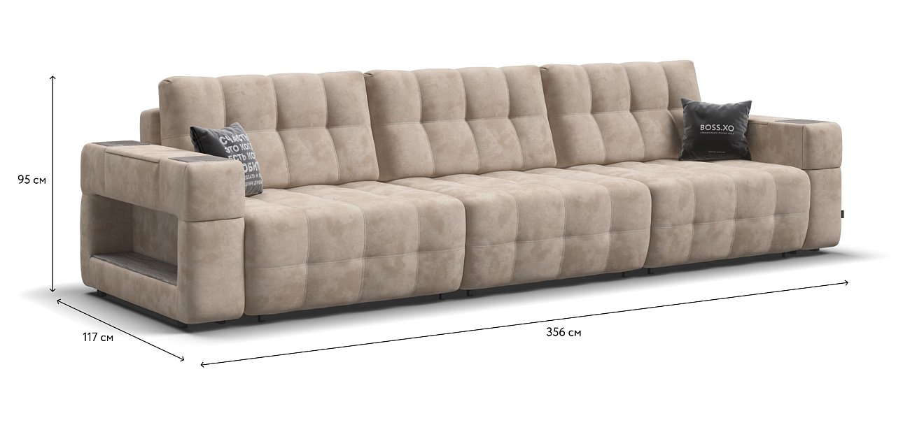 Диван BOSS.XO MAX Велюр Alkantara пепел / WOOD Rock