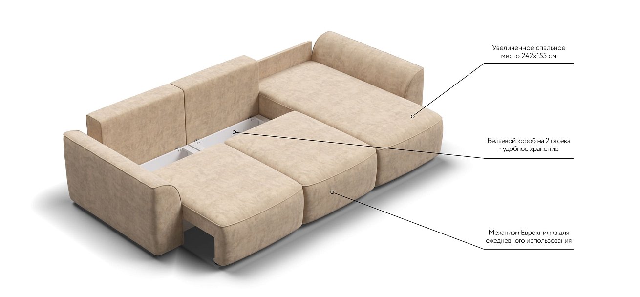 Угловой диван KING SE Велюр Роял шампань