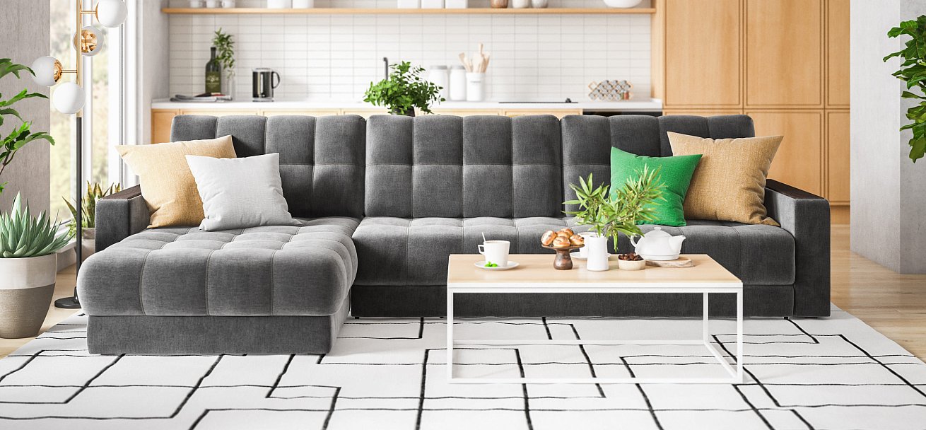 Угловой диван BOSS 3.0 MAX велюр Monolit серый