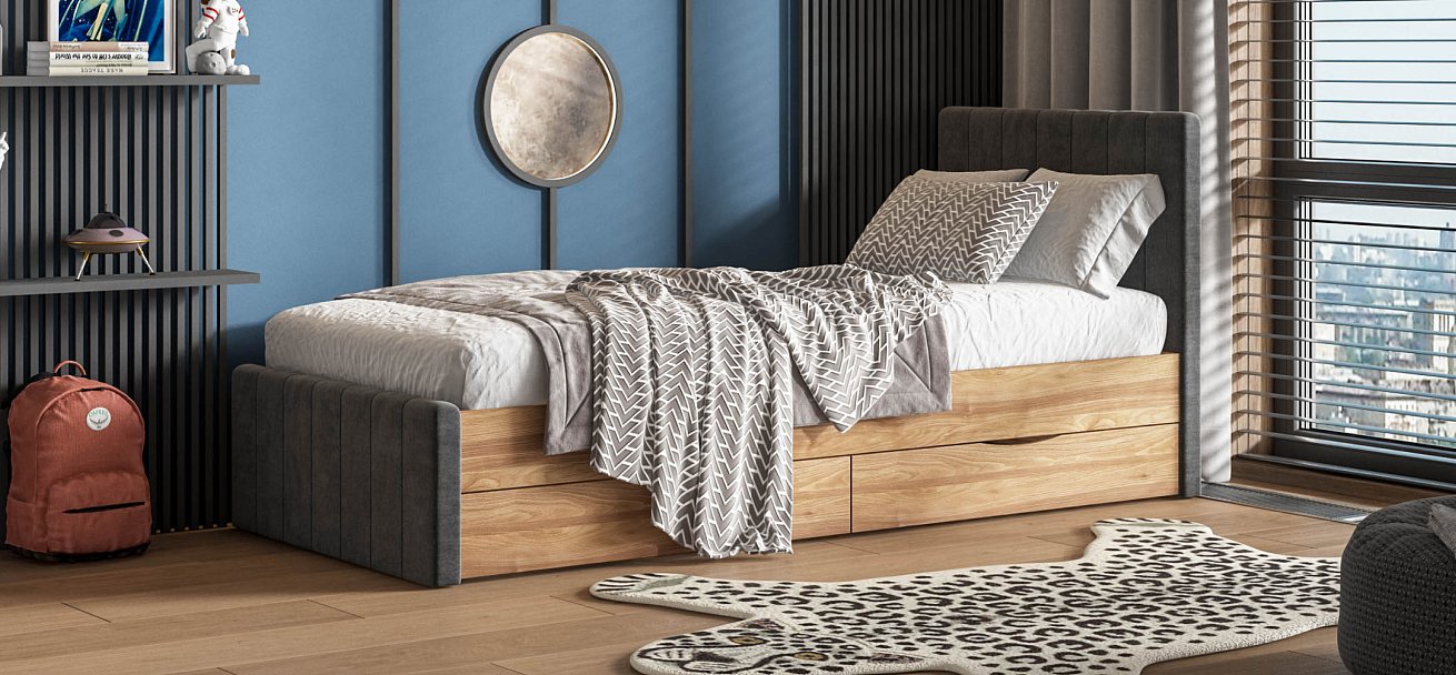 Кровать ЛОФТ Мини Орех Селект, MONOLIT Серый