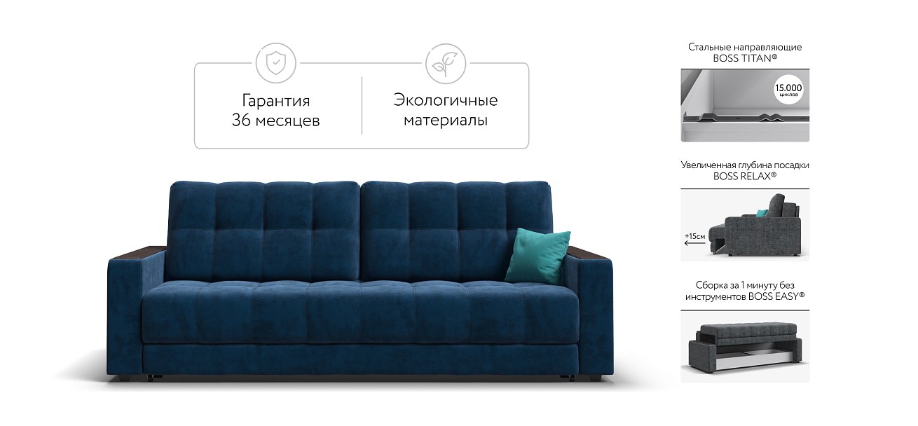 Диван BOSS 2.0 велюр Monolit синий