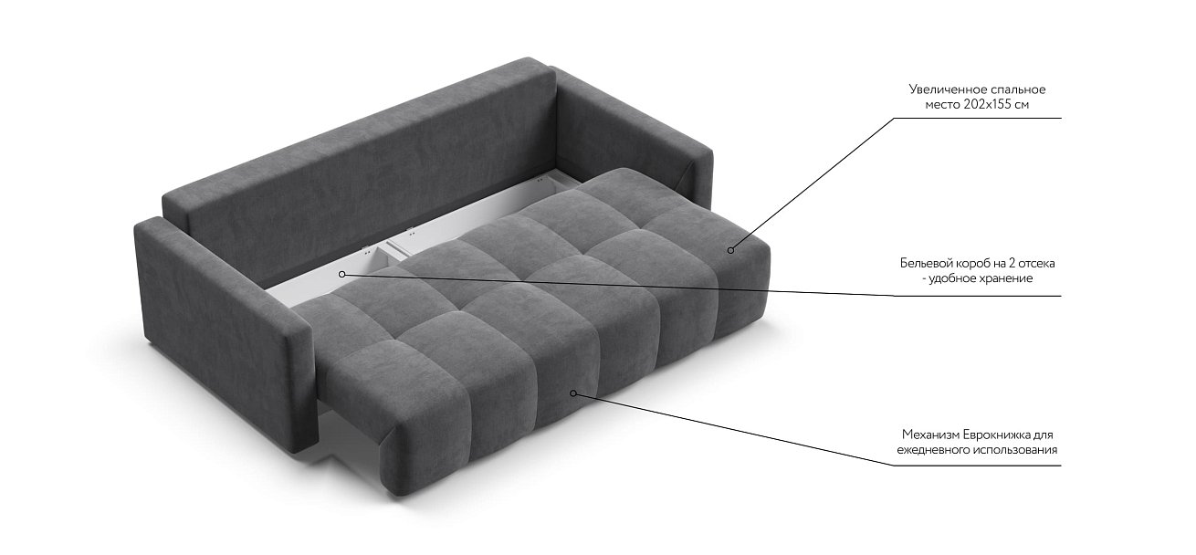 Диван BOSS TREND Велюр Monolit серый