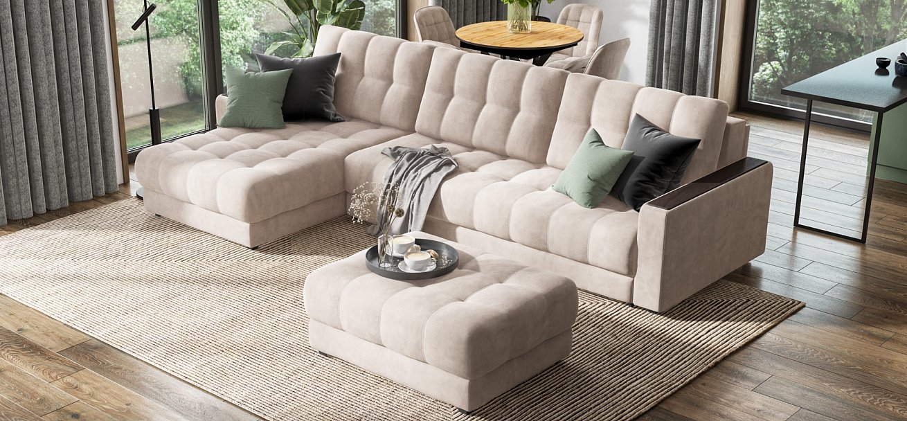 Угловой диван BOSS 3.0 MAX велюр Monolit латте