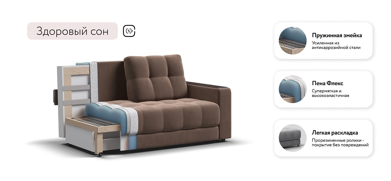 Диван BOSS Compact велюр Monolit мокко