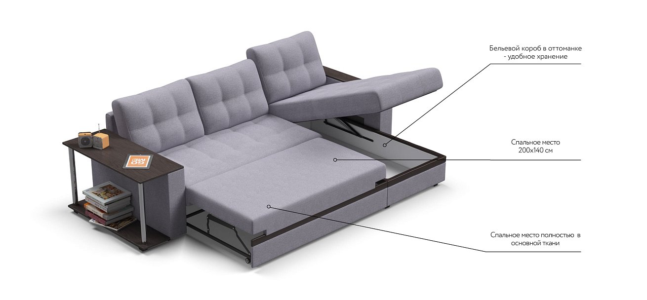 Угловой диван Атланта НПБ рогожка Malmo платина