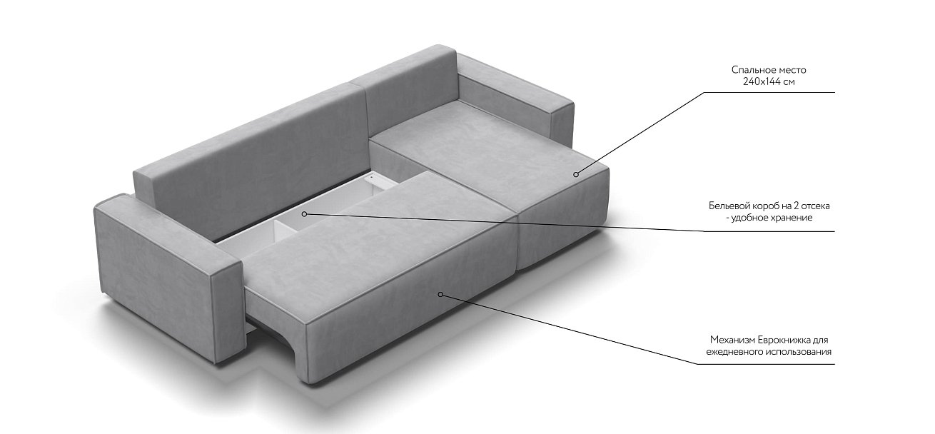 Угловой диван NORD 2.0 Велюр Monolit сталь