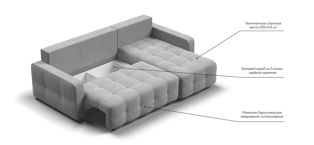 Угловой диван Dandy euro SE велюр Monolit сталь