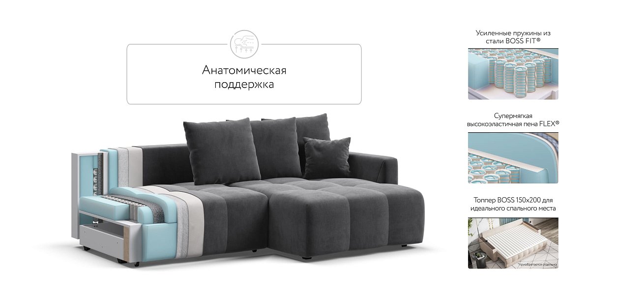 Угловой диван BOSS TREND Велюр Monolit серый