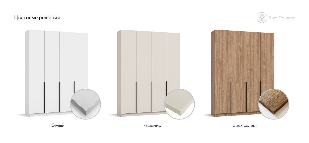 Босс Стандарт 160*220 шкаф распашной 4Д + ящики Белый