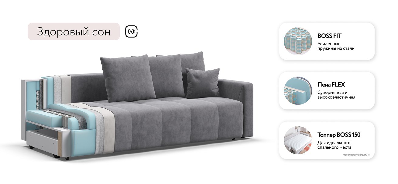 Диван BOSS TREND Велюр Royal агат