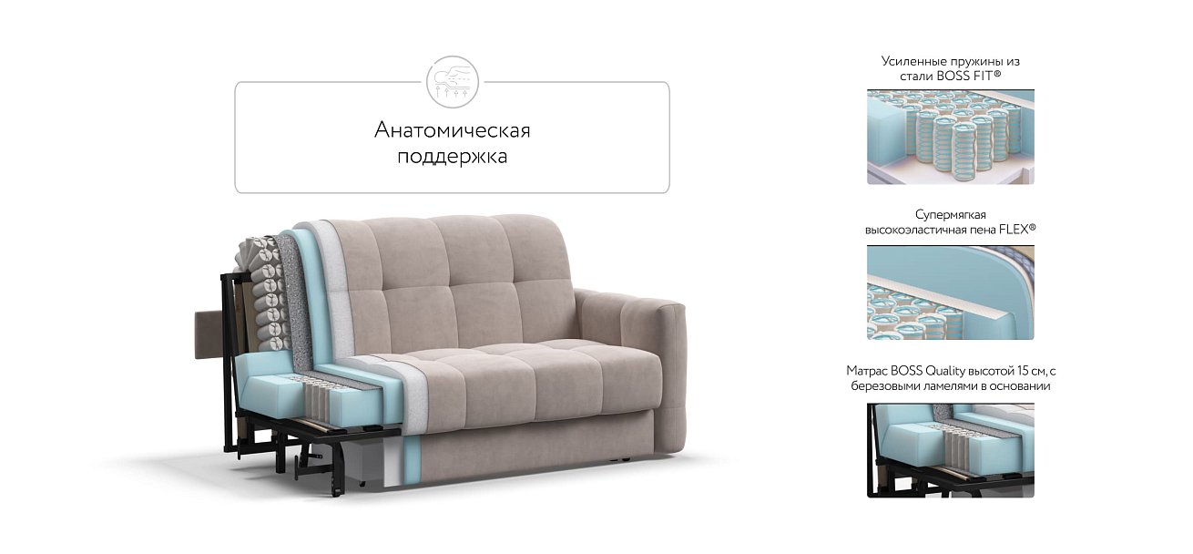 Диван BOSS Sleep 140 велюр Monolit латте