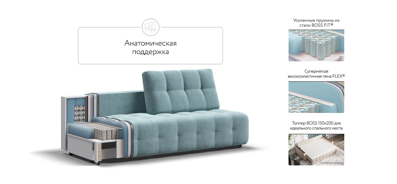 Диван BOSS 2.0 MINI велюр Monolit аква