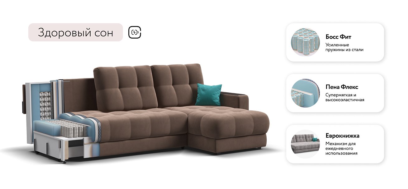 Угловой диван BOSS 3.0 Classic XL велюр Monolit мокко