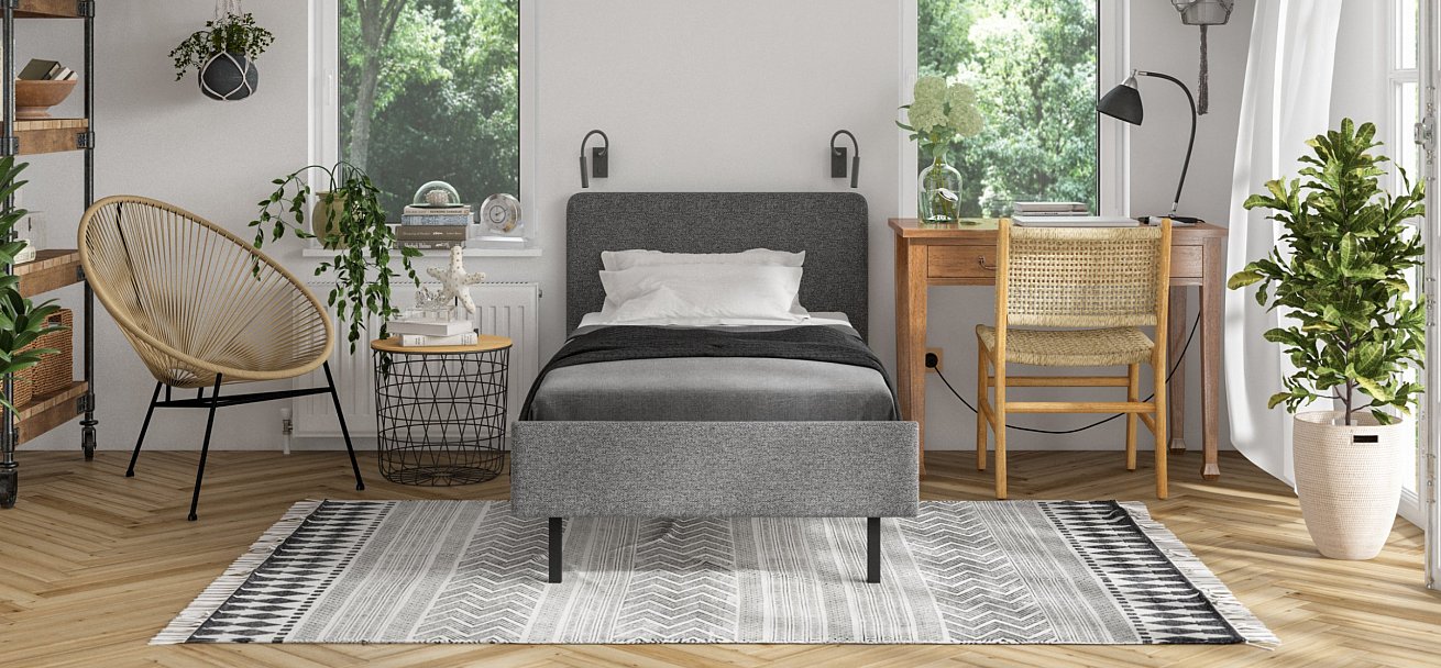 Кровать Уна мини рогожка Malmo серая, Чёрная