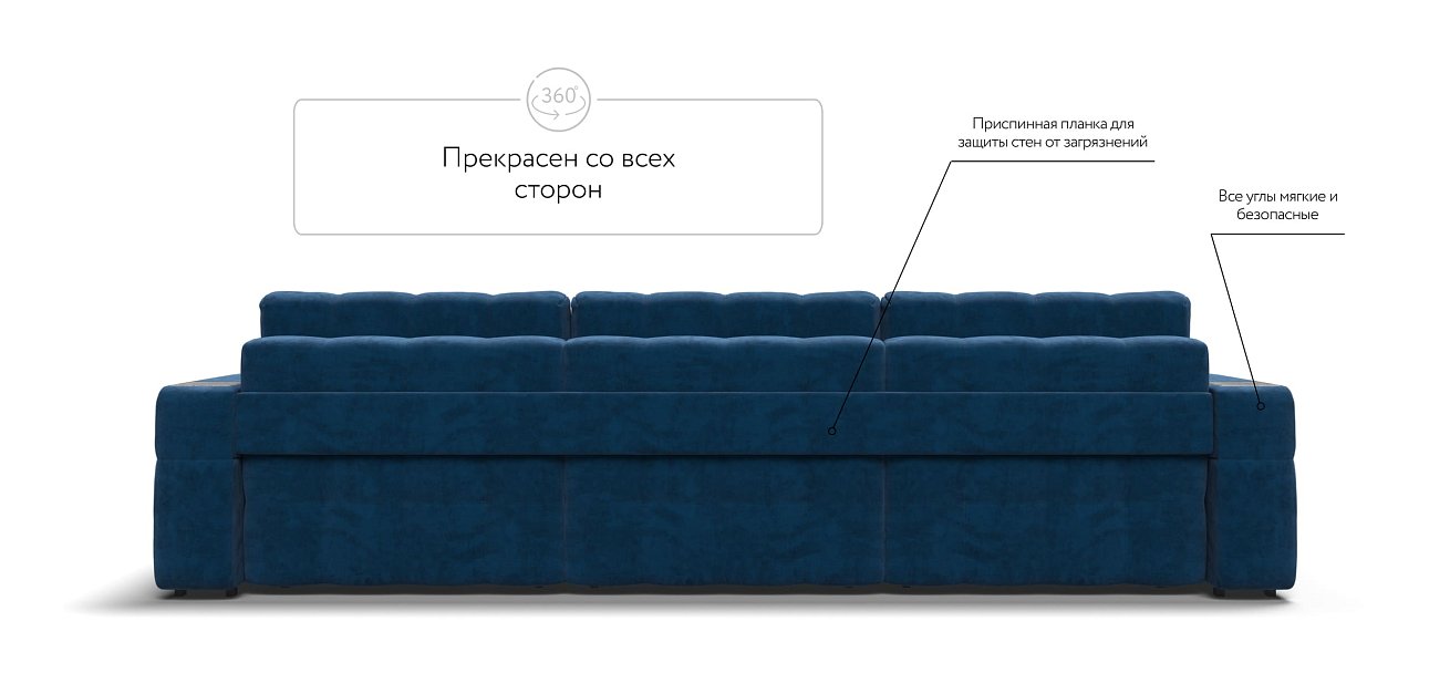 Диван BOSS.XO MAX велюр Monolit синий / WOOD Rock