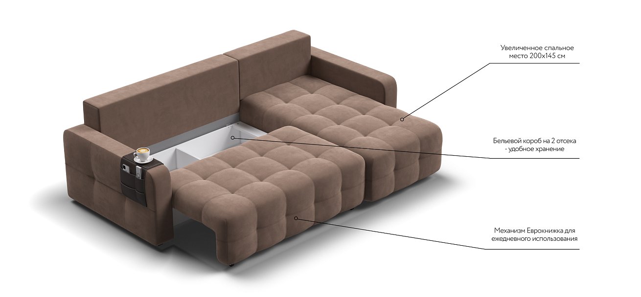 Угловой диван Dandy euro SE велюр Monolit мокко