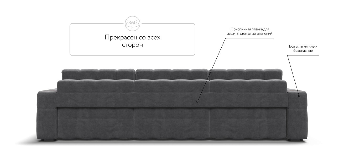 Диван BOSS.XO MAX велюр Monolit серый / WOOD Rock