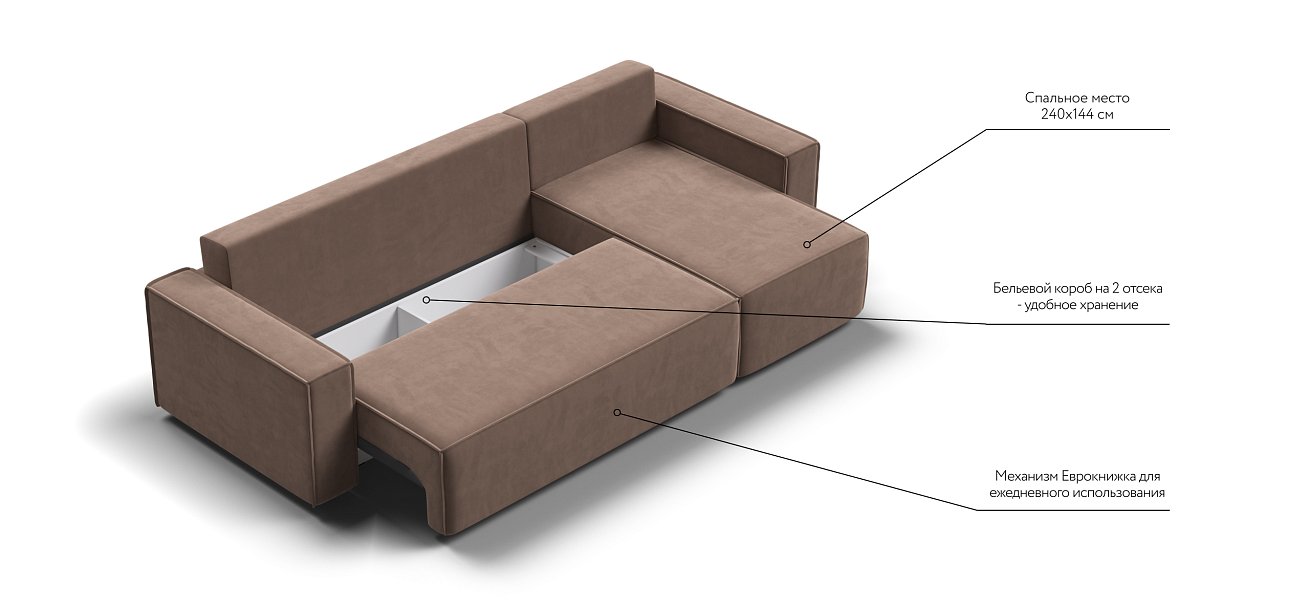 Угловой диван NORD 2.0 Велюр Monolit мокко
