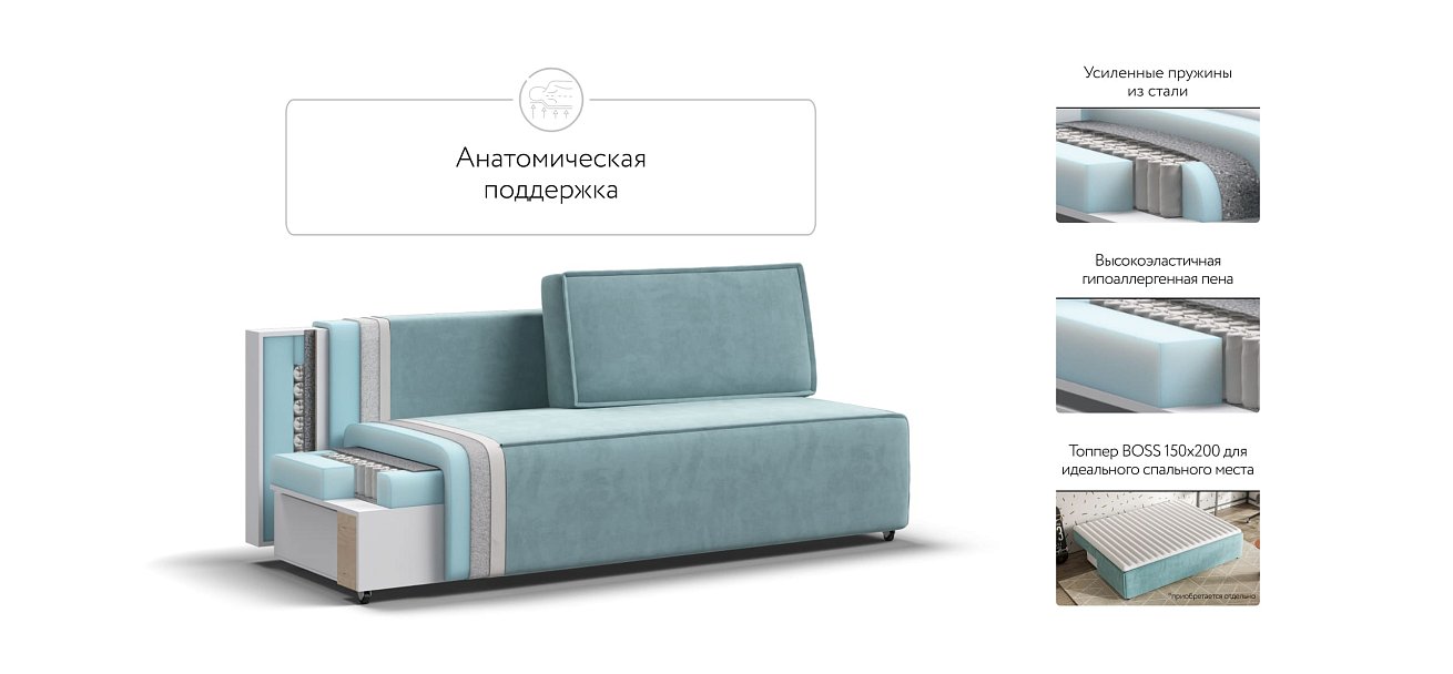 Диван NORD mini велюр Monolit аква