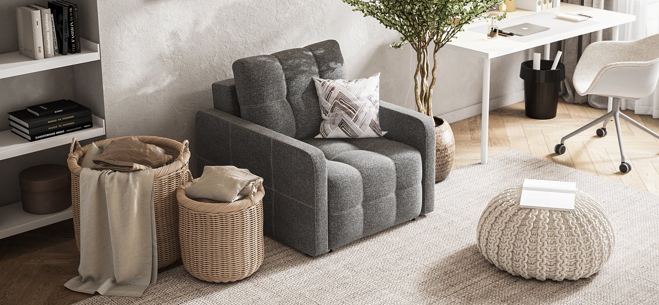 Кресло-кровать Денди Слим рогожка Malmo серый