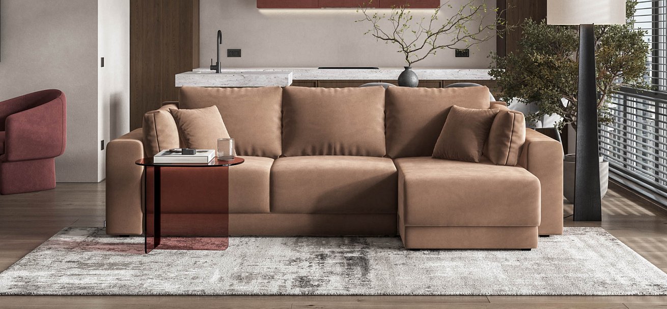 Угловой диван Босс Прайм ХЛ Велюр Monolit мокко