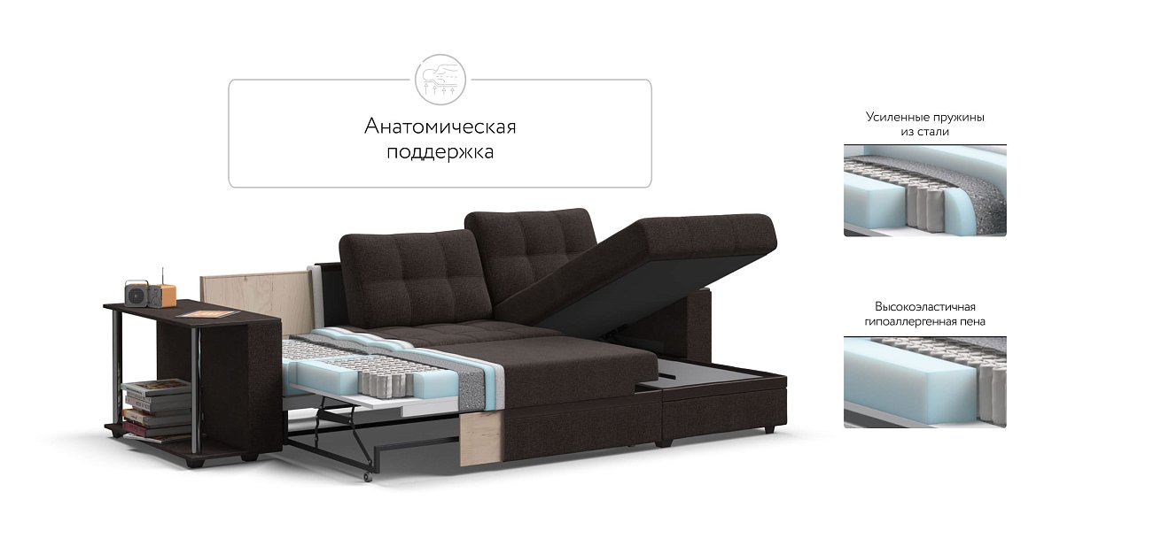 Угловой диван Атланта НПБ рогожка Malmo шоколад