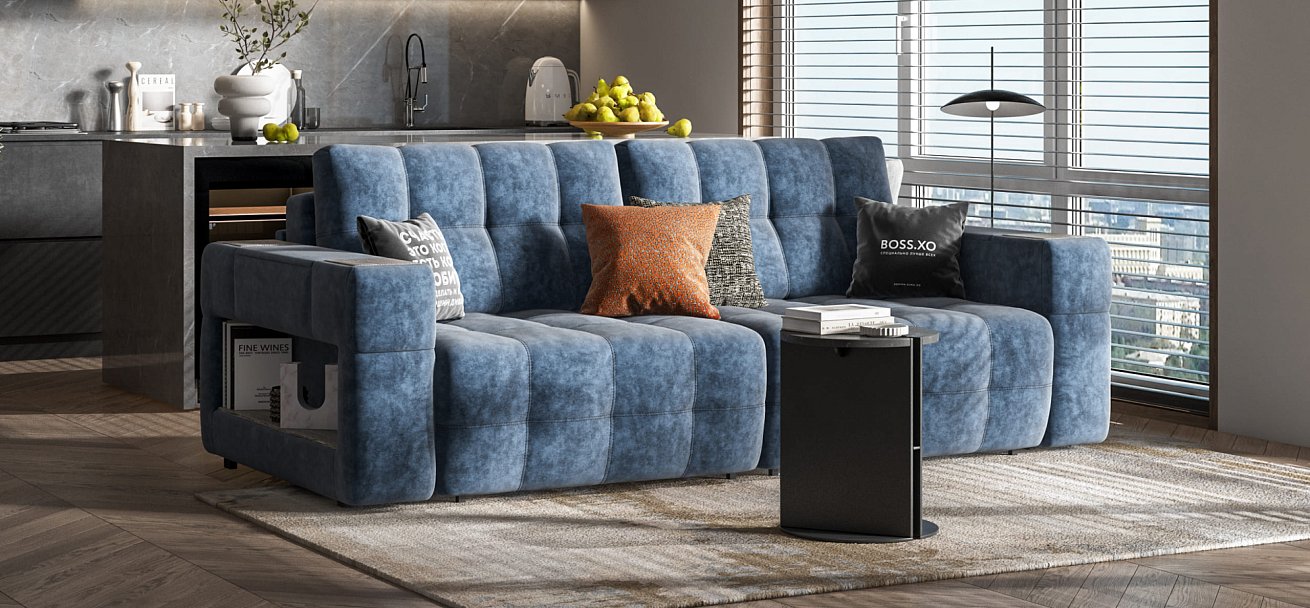 Диван BOSS.XO Велюр Royal топаз NEW / WOOD Rock
