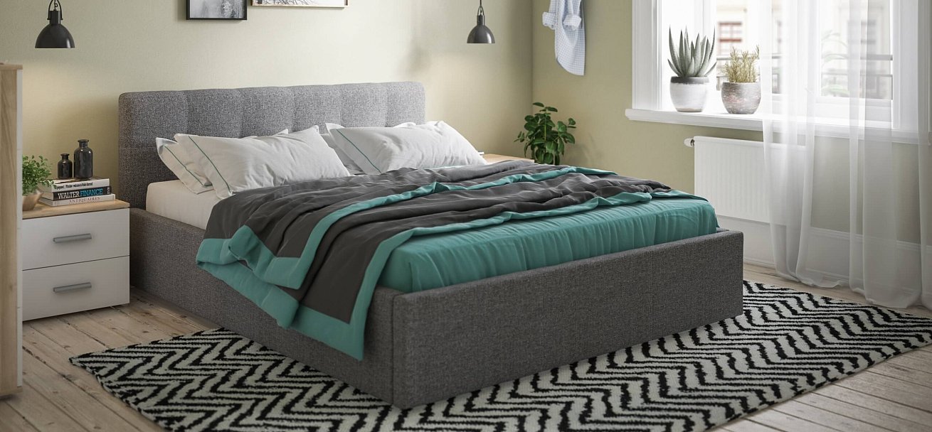 Кровать Белла 160*200 рогожка Malmo серая