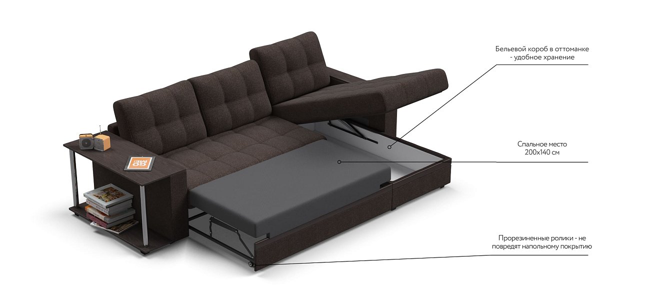 Угловой диван Атланта Люкс рогожка Malmo шоколад