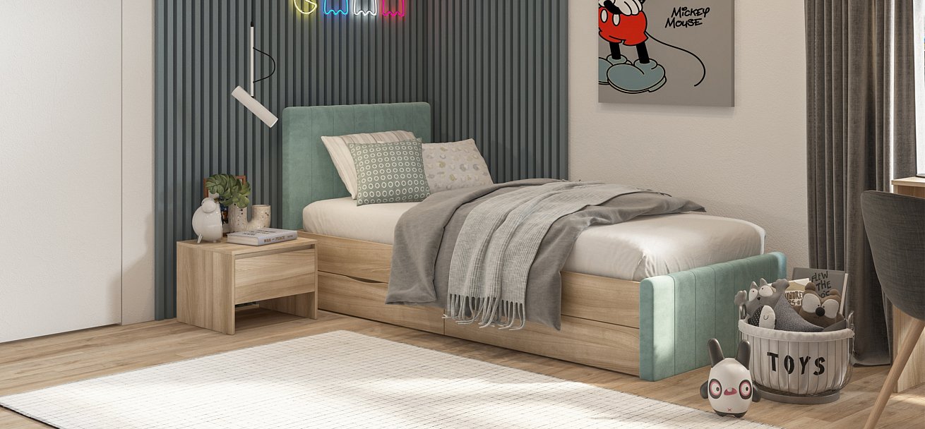 Кровать ЛОФТ Мини Сонома, MONOLIT аква