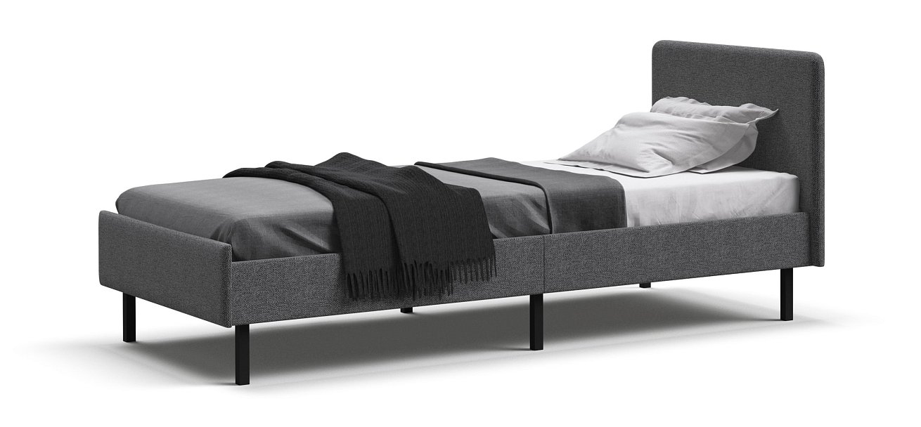 Кровать Уна мини рогожка Malmo серая, Чёрная