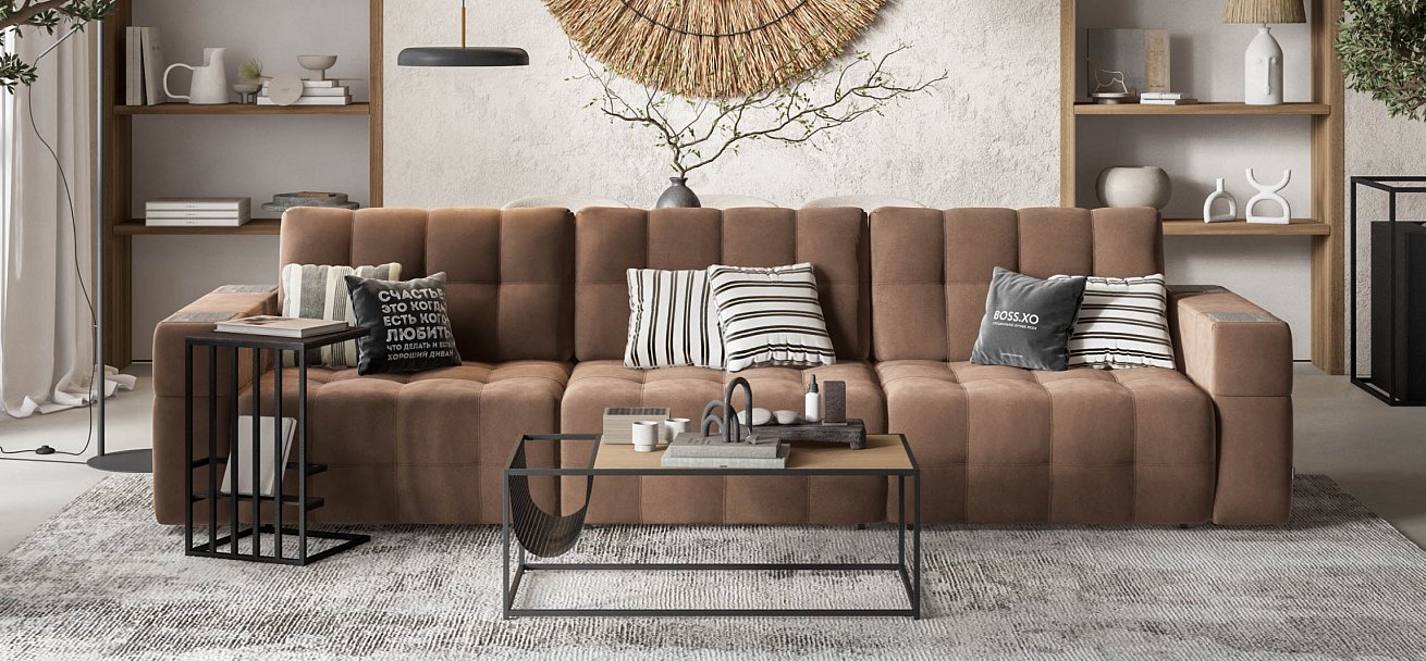 Диван BOSS.XO MAX велюр Monolit мокко / WOOD Smok