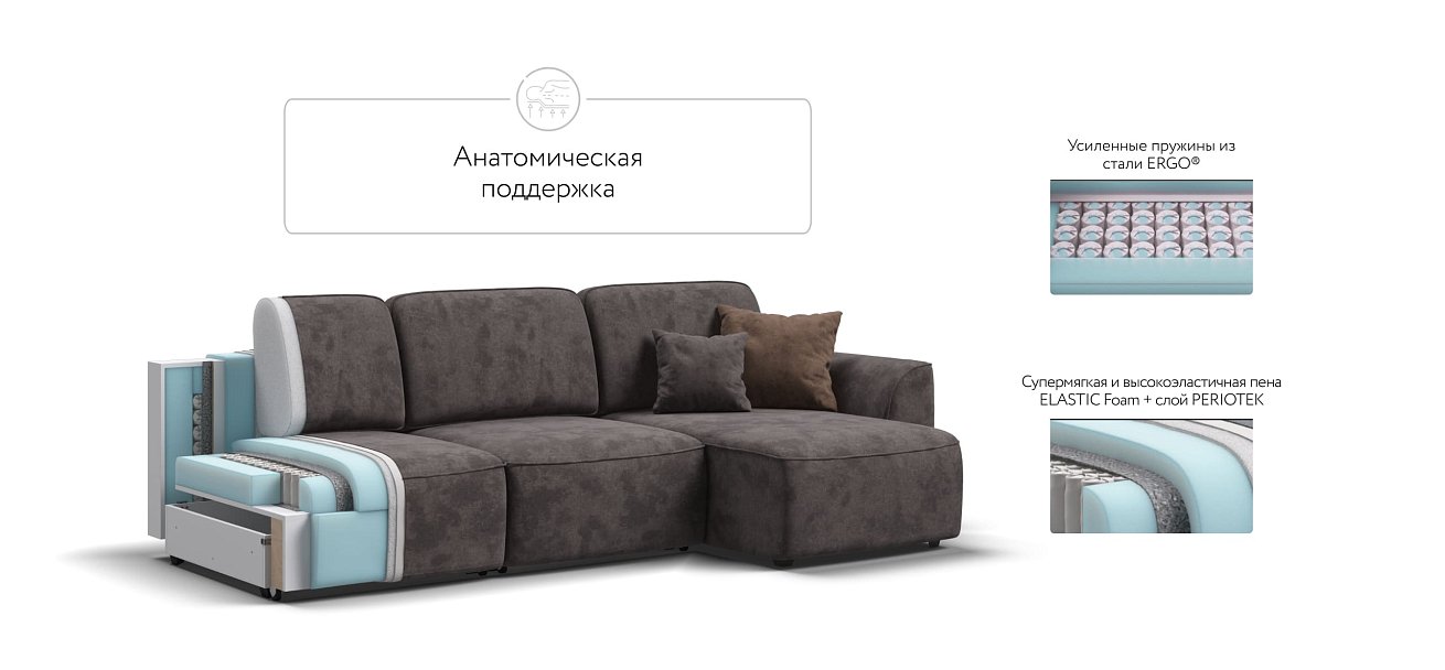 Угловой диван KING SE Велюр Alkantara серый