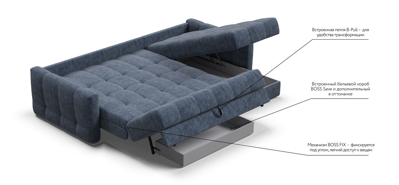 Угловой диван BOSS Sleep 160 Велюр Royal топаз NEW