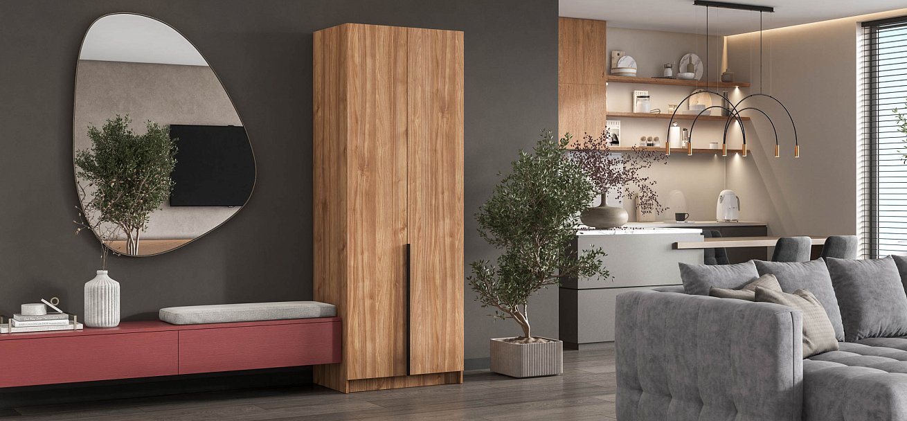 Босс Стандарт 80*220 шкаф распашной 2Д + ящики Орех Селект